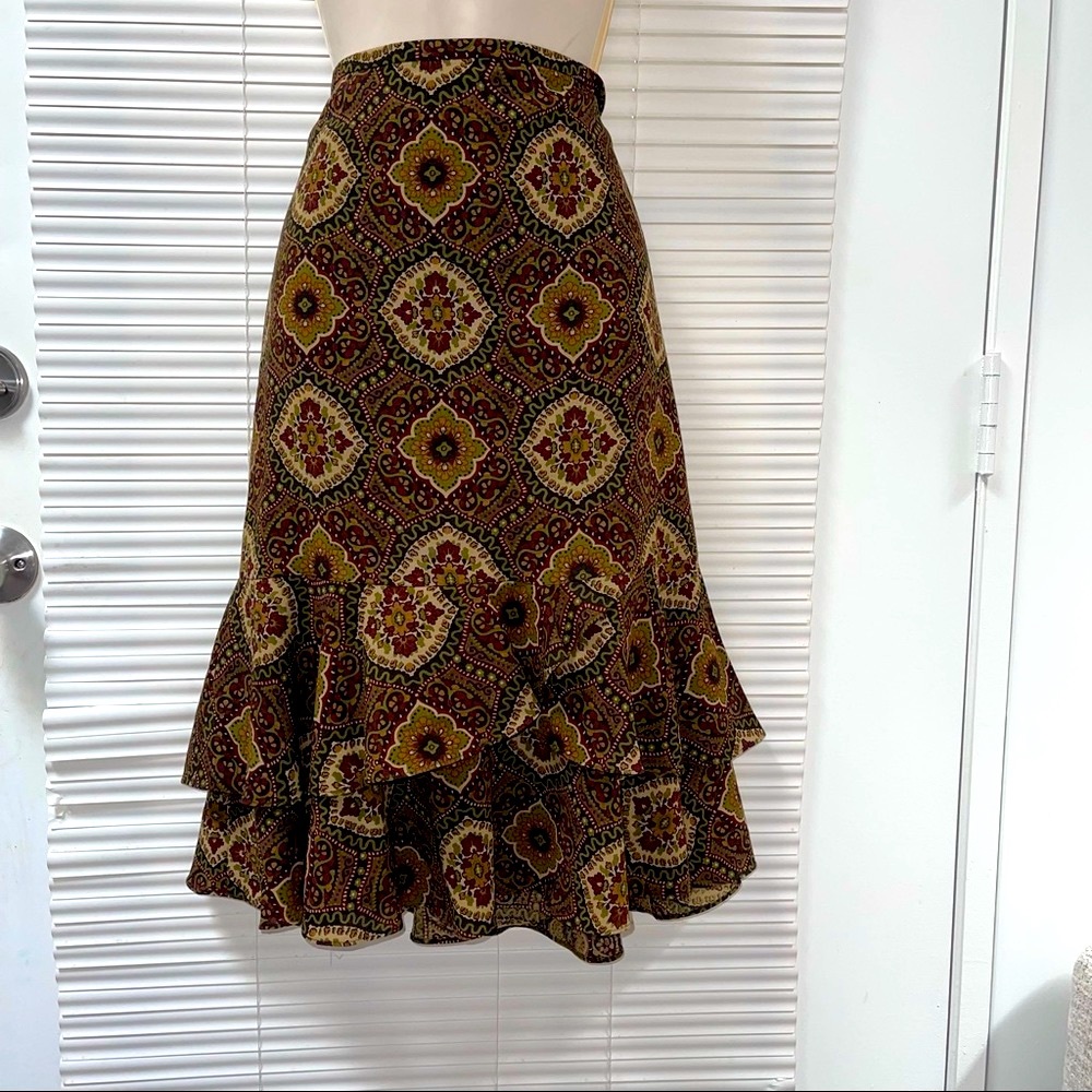 Ann Taylor Loft 100% Wool Lined Ruffle Knee Length Career Skirt